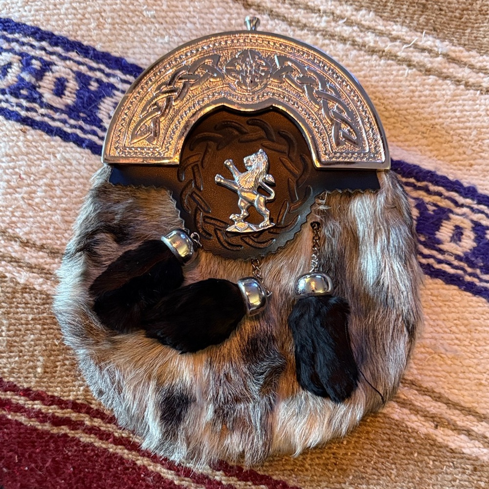 Black and Gray Fur Trimmed Belt